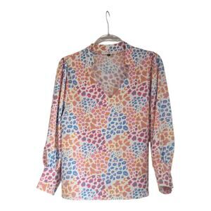 Michelle McDowell Womens M Blouse Multicolor Animal Print V-Neck Balloon Sleeves